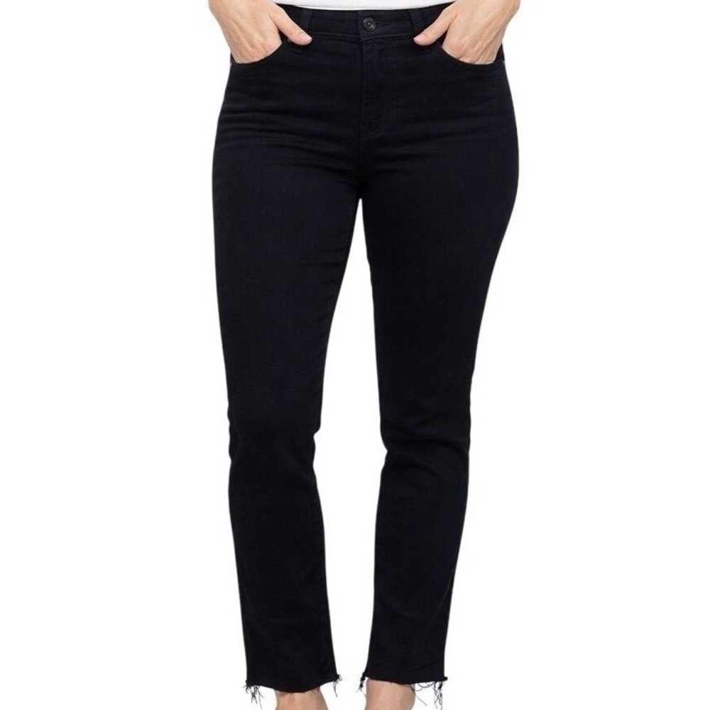 Paige Hoxton High‎ Rise Ankle Skinny Jeans 27 Black Raw Hem Cropped Stretch